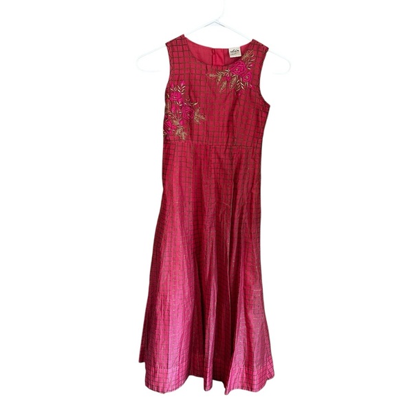 Utsa Kids Pink Embroidered Lined Maxi Sleeveless Dress Sz 8-9 - Picture 1 of 14
